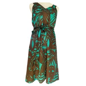 Banana Republic Brown and Teal Tropical-Print Midi Dress